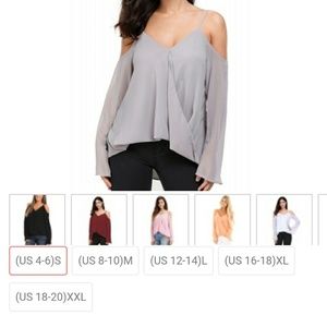Grey Chiffon Cold Shoulder Blouse Sz 16/18 Sz18/20